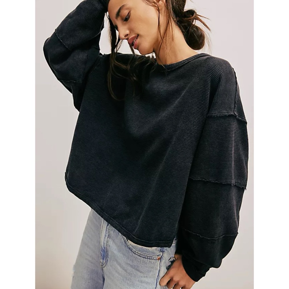 🖤 Free People Total Eclipse Tee Free People Black Long Sleeved Ribbed Top